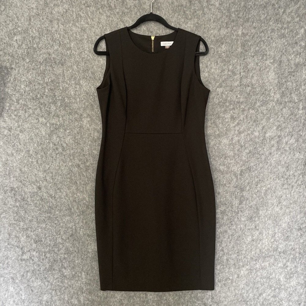 Calvin Klein Sleeveless Black Scuba Sheath Dress Princess Seam Size 12